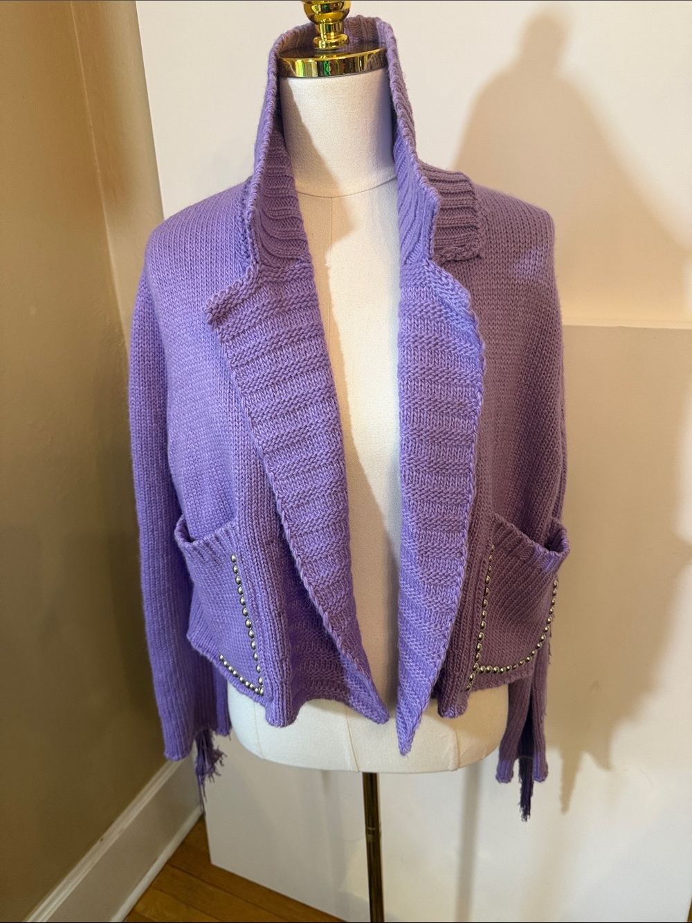 Understated Leather Revolve Small Cropped Rodeo Sweater Jacket Lilac - Picture 9 of 14